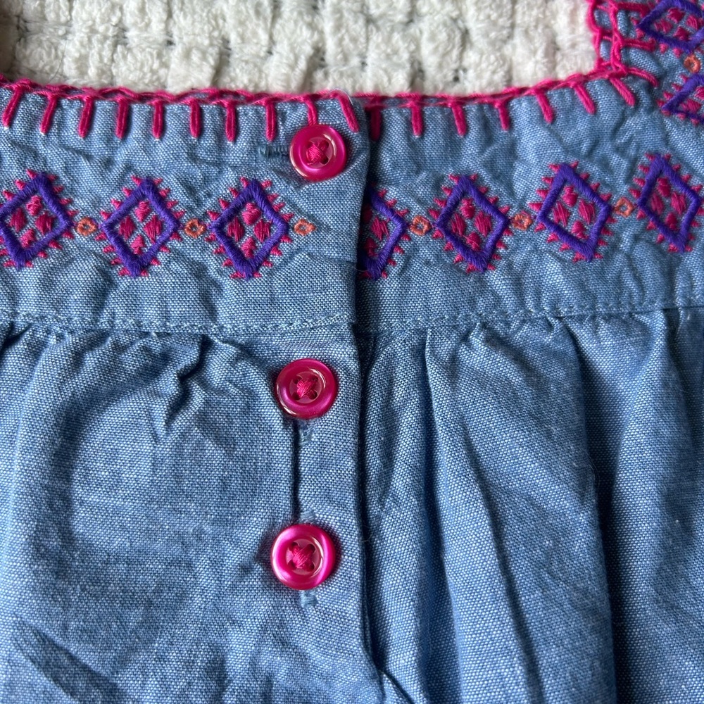 Gymboree NWT Size 3T chambray romper (Shorts)w/pink/purple contrast stitching - Picture 6 of 9